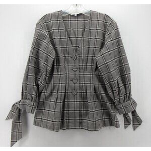 Pearl by Lela Rose Top XS Blouse Button Up Plaid Pleated Career USA